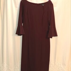 Elegant Burgundy Midi Dress with Bell Sleeves